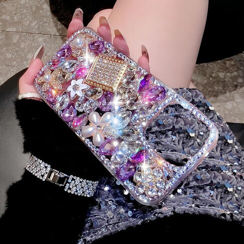 Compatible with iPhone 17 Pro Max Case Luxury Cute Bling Design Rhinestone Diamond Glitter Sparkle Girly Protective Phone Cover Case for Women Girl Purple in Kuwait