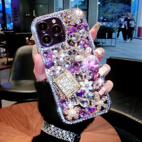 Compatible with iPhone 17 Pro Max Case Luxury Cute Bling Design Rhinestone Diamond Glitter Sparkle Girly Protective Phone Cover Case for Women Girl Purple in Kuwait