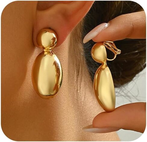 Gold Teardrop Clip On Earrings for Women Vintage Chunky Gold Puffy Tear Drop Statement Earring Fashion Non Pierced Hip Hop Jewelry 70s 80s Accessories in Saudi Arabia