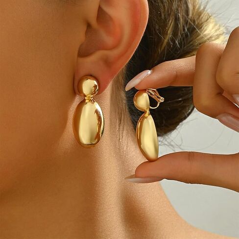 Gold Teardrop Clip On Earrings for Women Vintage Chunky Gold Puffy Tear Drop Statement Earring Fashion Non Pierced Hip Hop Jewelry 70s 80s Accessories in Saudi Arabia