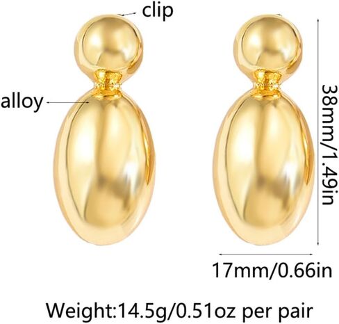 Gold Teardrop Clip On Earrings for Women Vintage Chunky Gold Puffy Tear Drop Statement Earring Fashion Non Pierced Hip Hop Jewelry 70s 80s Accessories in Saudi Arabia