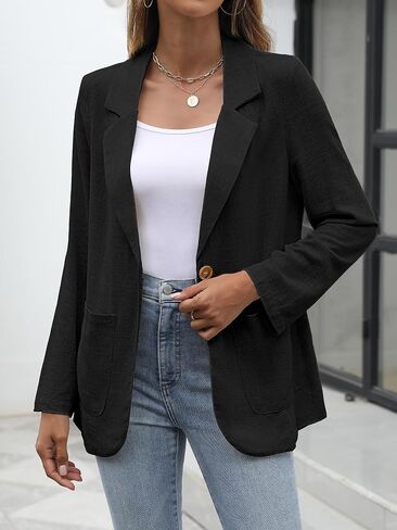 ELLEVEN Womens Linen Blazer Casual Long Sleeve Lightweight One Button Jackets Spring Summer Suit in Saudi Arabia