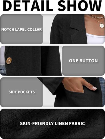 ELLEVEN Womens Linen Blazer Casual Long Sleeve Lightweight One Button Jackets Spring Summer Suit in Saudi Arabia