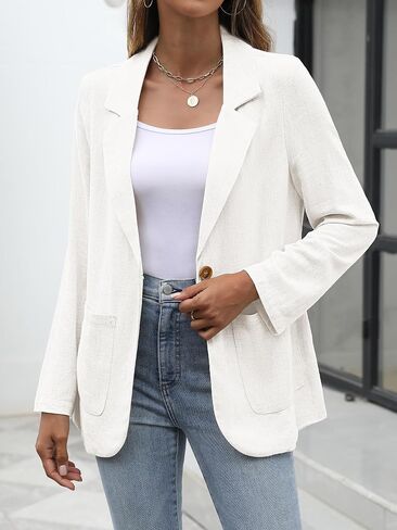 ELLEVEN Womens Linen Blazer Casual Long Sleeve Lightweight One Button Jackets Spring Summer Suit in Saudi Arabia
