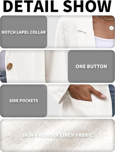 ELLEVEN Womens Linen Blazer Casual Long Sleeve Lightweight One Button Jackets Spring Summer Suit in Saudi Arabia