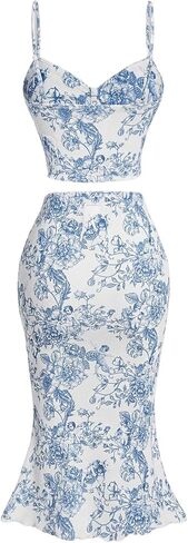 Floerns Women's 2 Piece Outfit Floral Print Tie Front Cami Top with Skirt Set in Saudi Arabia