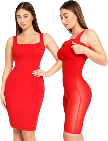 Popilush Shapewear Dress Workwear Built in Shapewear Dress Square Neck Sleeveless Dress 3D HIPS Offer in Saudi Arabia