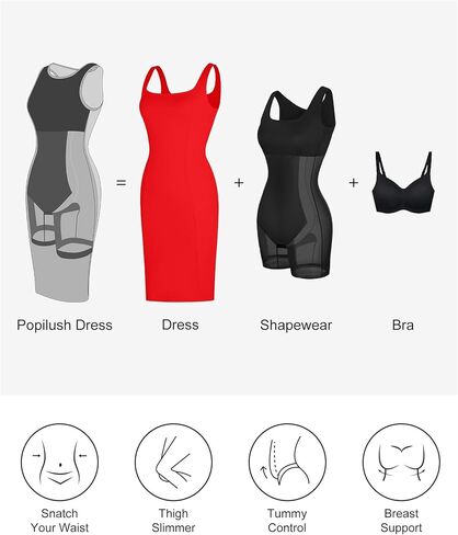 Popilush Shapewear Dress Workwear Built in Shapewear Dress Square Neck Sleeveless Dress 3D HIPS Offer in Saudi Arabia