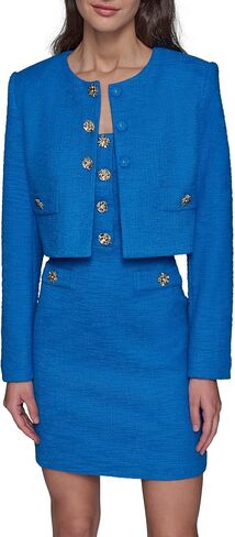 Karl Lagerfeld Paris Women's Tweed Solid Scoop Neck Cropped Knit Blazer in Saudi Arabia