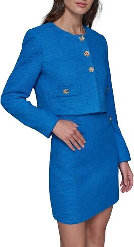 Karl Lagerfeld Paris Women's Tweed Solid Scoop Neck Cropped Knit Blazer in Saudi Arabia