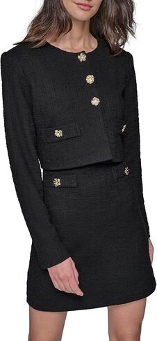 Karl Lagerfeld Paris Women's Tweed Solid Scoop Neck Cropped Knit Blazer in Saudi Arabia