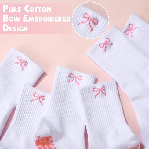 Jeyiour 5 Pairs Coquette Bow Socks for Women Pure Cotton Non Slip Pilate Grips Socks with Embroidered for Yoga Barre Ballet in Saudi Arabia