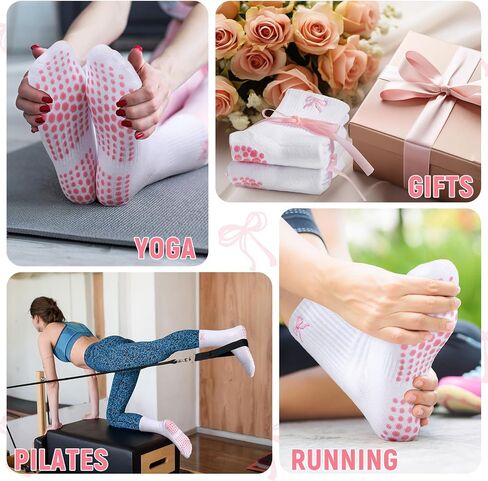 Jeyiour 5 Pairs Coquette Bow Socks for Women Pure Cotton Non Slip Pilate Grips Socks with Embroidered for Yoga Barre Ballet in Saudi Arabia