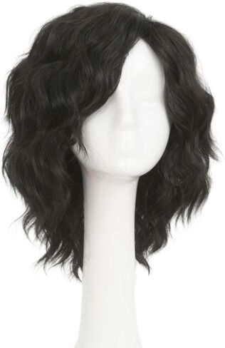 Swiking Mens Black Short Curly Wig Side Part Anime Hair Wig Fluffy Wave Cosplay Halloween Costume Unisex Wigs in Saudi Arabia