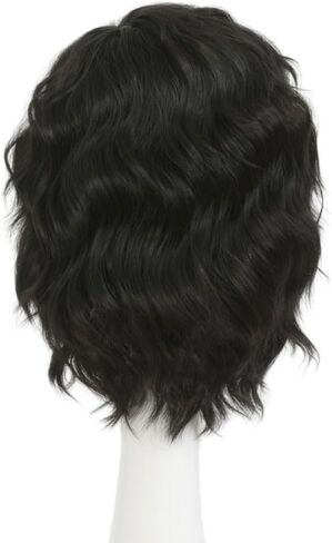 Swiking Mens Black Short Curly Wig Side Part Anime Hair Wig Fluffy Wave Cosplay Halloween Costume Unisex Wigs in Saudi Arabia