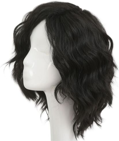 Swiking Mens Black Short Curly Wig Side Part Anime Hair Wig Fluffy Wave Cosplay Halloween Costume Unisex Wigs in Saudi Arabia