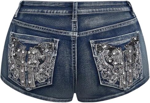 Soly Hux Women's Y2K Sparkly Jeans Geanny Mini Minim Shorts Music Music Festival Assival in Kuwait