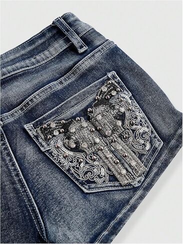Soly Hux Women's Y2K Sparkly Jeans Geanny Mini Minim Shorts Music Music Festival Assival in Kuwait
