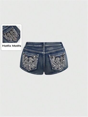 Soly Hux Women's Y2K Sparkly Jeans Geanny Mini Minim Shorts Music Music Festival Assival in Kuwait