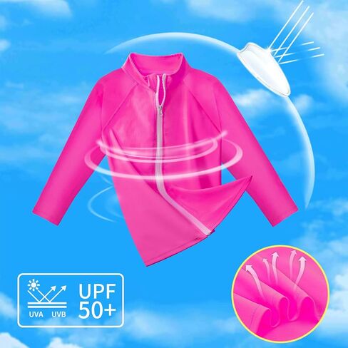 Rash Guard for Boys Long Sleeve Zipper Swim Shirt UPF 50+ Toddler Sun Water Suit in Kuwait