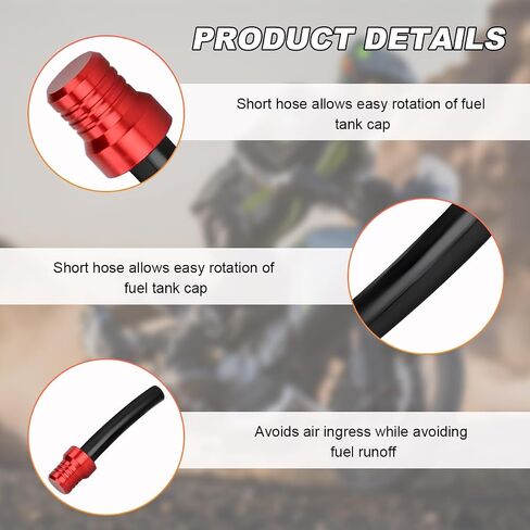 2 PCS Motorcycle Gas Caps Vent Hose, CNC Aluminum Gas Fuel Tank Caps Vent One-Way Valve Breather Hose, Universal Gas Tank Tube Hoses Breather Caps for ATV Off-Road Motorcycles (Red) in Saudi Arabia