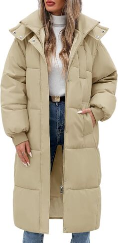 Women's Long Puffer Jacket Winter Thicken Warm Quilted Jacket Coat Fashion Hooded Zip Up Parka Outerwear with Pockets in Saudi Arabia