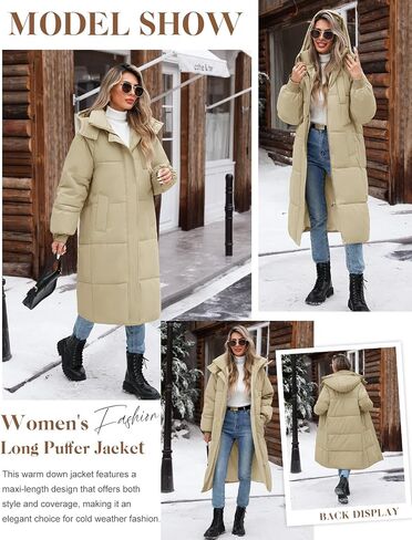 Women's Long Puffer Jacket Winter Thicken Warm Quilted Jacket Coat Fashion Hooded Zip Up Parka Outerwear with Pockets in Saudi Arabia