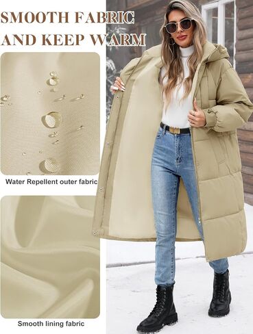 Women's Long Puffer Jacket Winter Thicken Warm Quilted Jacket Coat Fashion Hooded Zip Up Parka Outerwear with Pockets in Saudi Arabia