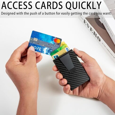 محافظ حامل البطاقات للرجال | محفظة ألمنيوم نحيفة | محفظة منبثقة معدنية بسيطة تحجب RFID | مقطع المال والفرقة النقدية | لوحة مدمجة قابلة للتوسيع | اكسسوارات وهدايا رجالية للرجال، أسود in Saudi Arabia