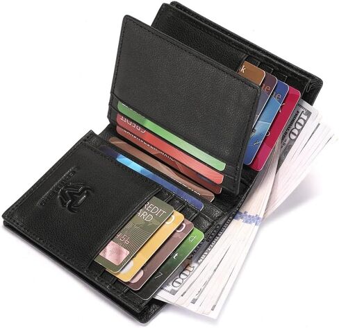 Genuine Leather Bifold Wallet RFID Blocking Wallet Large Capacity Purse Credit Card Holder for Men with 15 Card Slots (Coffee) in Saudi Arabia