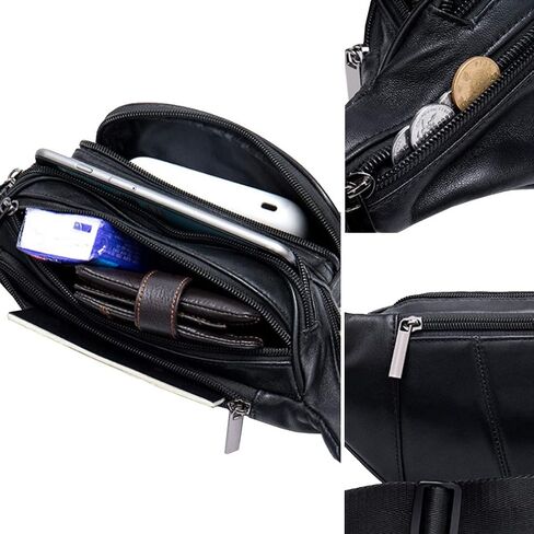 Hebetag Leather Fanny Pack Waist Bag for Men Women Travel Hiking Running Hip Bum Belt Slim Cell Phone Purse Wallet Pouch in Saudi Arabia