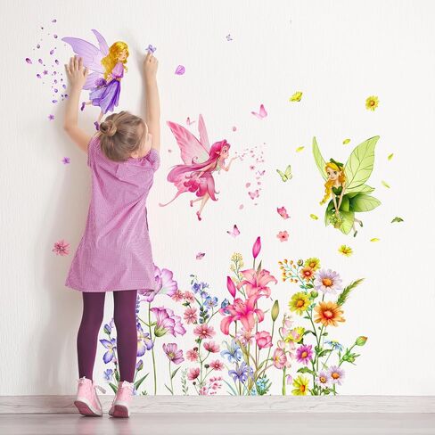 Mushroom Fairy Wall Decals for Girls Elf Flower Butterfly Dragonfly Wall Stickers Peel and Stick Vinyl Wall Art Decor for Kids Baby Nursery Bedroom Living Room in Saudi Arabia