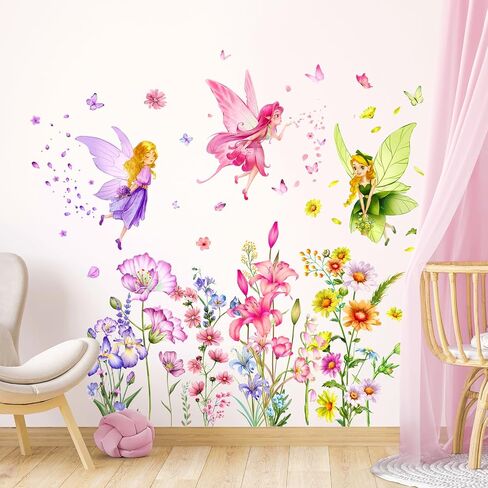 Mushroom Fairy Wall Decals for Girls Elf Flower Butterfly Dragonfly Wall Stickers Peel and Stick Vinyl Wall Art Decor for Kids Baby Nursery Bedroom Living Room in Saudi Arabia