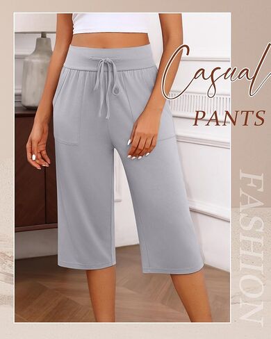 3 Pack Women's Capri Pants, Cotton Drawstring Capris Sweatpants Casual Summer Loose Fit Cropped Pants with Pockets in Kuwait