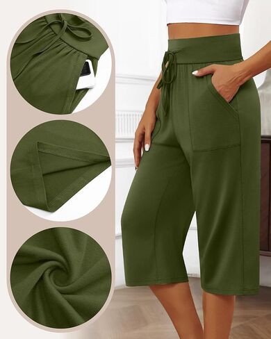 3 Pack Women's Capri Pants, Cotton Drawstring Capris Sweatpants Casual Summer Loose Fit Cropped Pants with Pockets in Kuwait