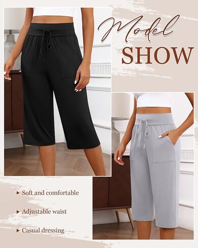 3 Pack Women's Capri Pants, Cotton Drawstring Capris Sweatpants Casual Summer Loose Fit Cropped Pants with Pockets in Kuwait