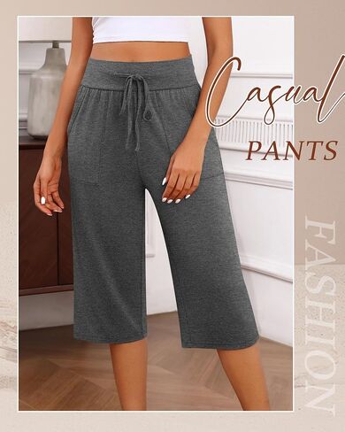 3 Pack Women's Capri Pants, Cotton Drawstring Capris Sweatpants Casual Summer Loose Fit Cropped Pants with Pockets in Saudi Arabia