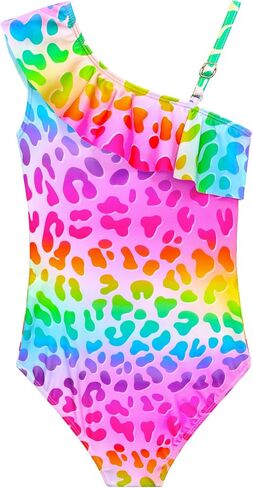 Girls Swimsuit One Piece Bathing Suit Kids Summer Hawaiian Surfing One Shoulder Ruffle Swimwear for 3-12 Years Old in Kuwait