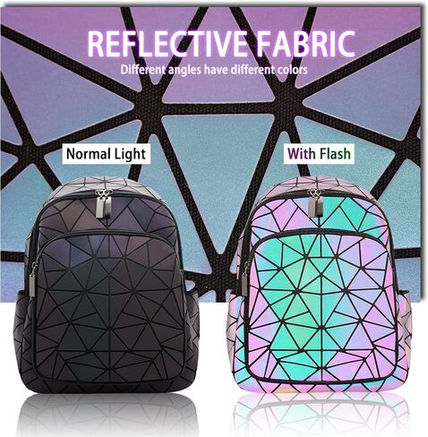 Geometric Women's Backpack Geometries Glow Large Purse Backpack Geometrical Luminous Bag Holographic Travel Bags Retro Daypack for Casual, College, Work in Saudi Arabia