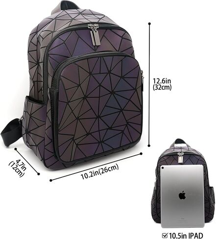 Geometric Women's Backpack Geometries Glow Large Purse Backpack Geometrical Luminous Bag Holographic Travel Bags Retro Daypack for Casual, College, Work in Saudi Arabia