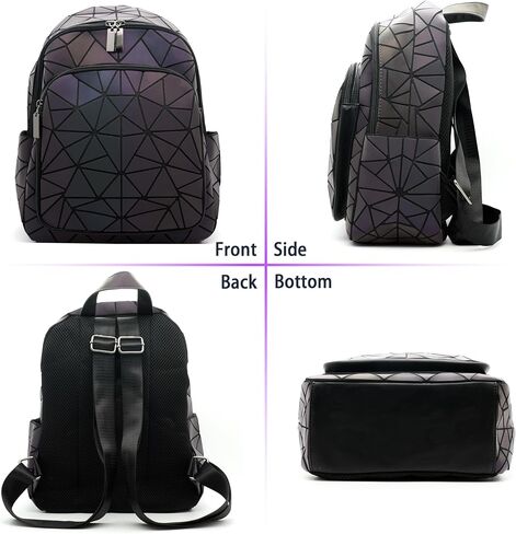 Geometric Women's Backpack Geometries Glow Large Purse Backpack Geometrical Luminous Bag Holographic Travel Bags Retro Daypack for Casual, College, Work in Saudi Arabia