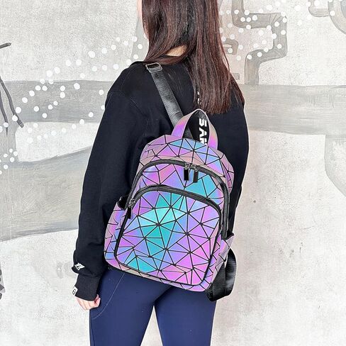 Geometric Women's Backpack Geometries Glow Large Purse Backpack Geometrical Luminous Bag Holographic Travel Bags Retro Daypack for Casual, College, Work in Saudi Arabia