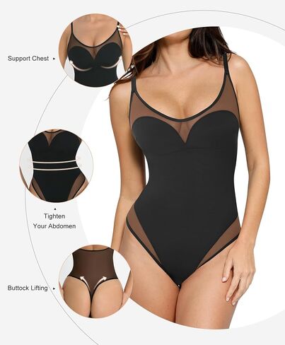 Popilush The Shapewear Bodysuit for Tummy Control Mesh Bodysuits with Build in Bra 2024 Summer Tank Top in Saudi Arabia
