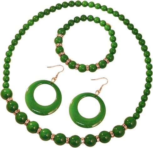 3Pcs Colorful Acrylic Round Beaded Necklace Bracelet Earrings Set Vintage Lightweight Resin Neon Beads Choker Necklace Geometric Statement Necklace for Women 70S 80S Costume Party Jewelry in Saudi Arabia