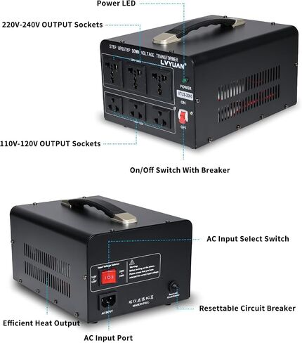 LVYUAN Voltage Transformer Converter 500 Watt Step Up/Down Convert from 110-120 Volt to 220-240 Volt and from 220-240 Volt to 110-120 Volt with US Outlet, Universal Outlet, Circuit Breaker in Saudi Arabia