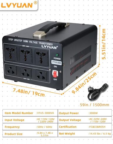 LVYUAN Voltage Transformer Converter 500 Watt Step Up/Down Convert from 110-120 Volt to 220-240 Volt and from 220-240 Volt to 110-120 Volt with US Outlet, Universal Outlet, Circuit Breaker in Saudi Arabia