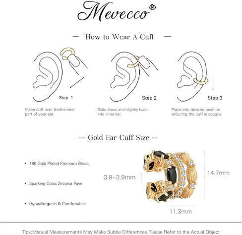 MEVECCO Ear Cuffs Non Piercing For Women 18K Gold Plated CZ Ear Cuff Earring Clip on Cartilage Fake Hoop Earrings Stack Jewelry Gifts in Kuwait