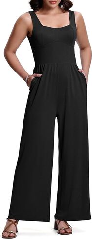 Cestyle Women's Dressy Jumpsuits With Pockets Casual Sleevesless Wide Leg Romper One Piece Travel Outfits in Kuwait