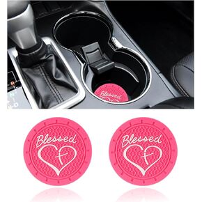 2pcs Car Cust Coast Coaster ، 2.76 بوصة ، سجادة مشروب مسيحية مباركة وقلب ، PVC ناعم غير مقاوم للصدمات ، كوستر للبنات ، إكسسوارات السيارة الداخلية (أسود)