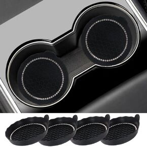 4 Pack Bling Car Cup Coaster, Universal 2.75 Inch Silicone Anti Slip Cup Holders Embedded in Ornaments, Crystal Rhinestone Rubber Pad Set Round Auto Drink Coaster for Car Interior Accessories - Pink